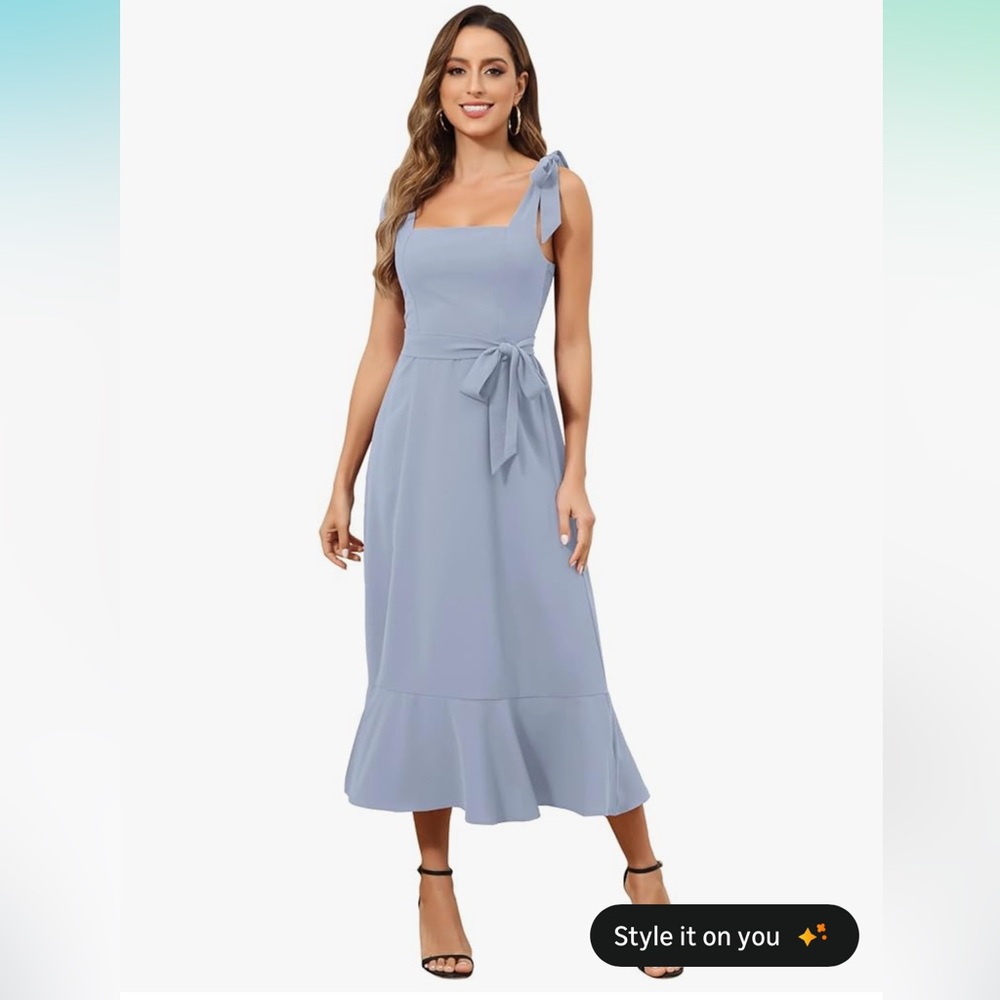 NWT ROYAL MATRIX Women's Midi Square Neck Split Dress
